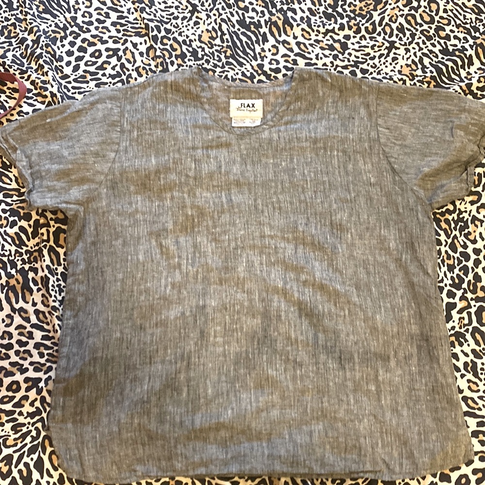 FLAX: Grey Oversized Linen Short Sleeved Shirt